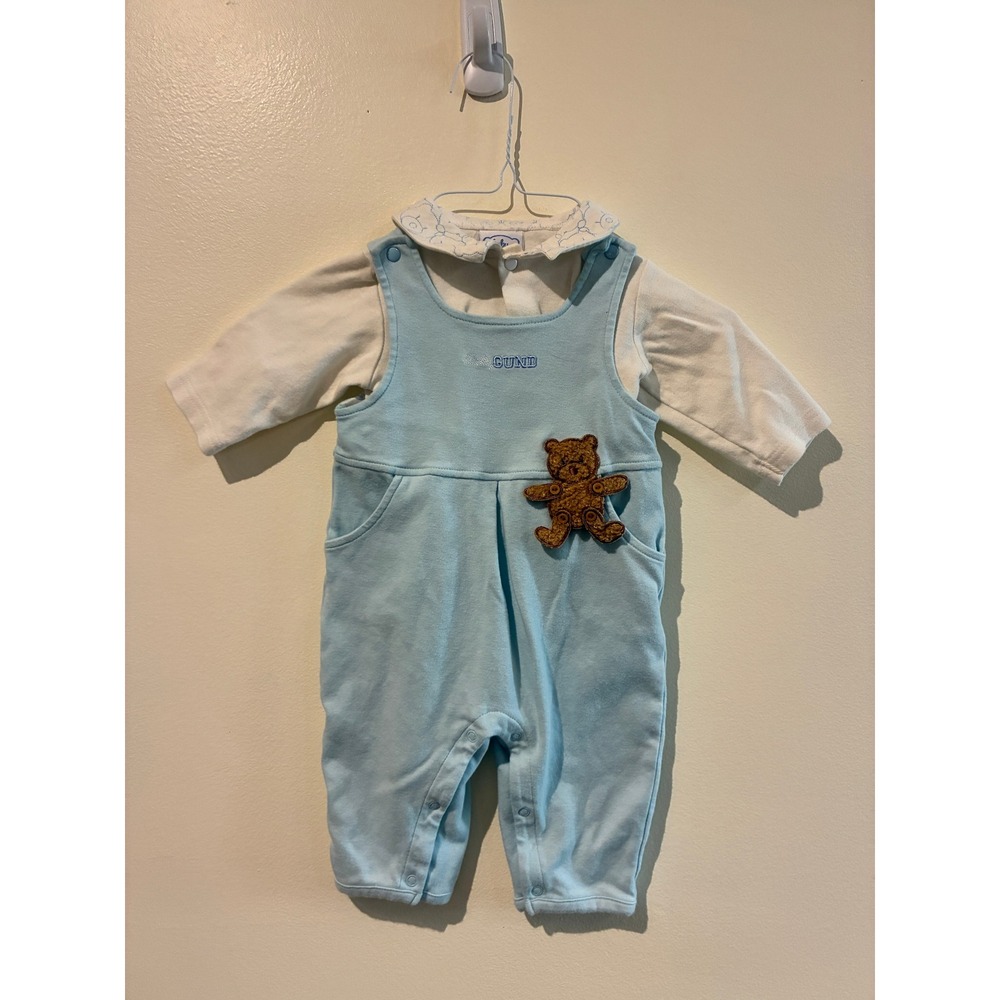 Baby Gund 2-Piece Teddy Bear Romper and Collared Shirt Set Light Blue 3-6M